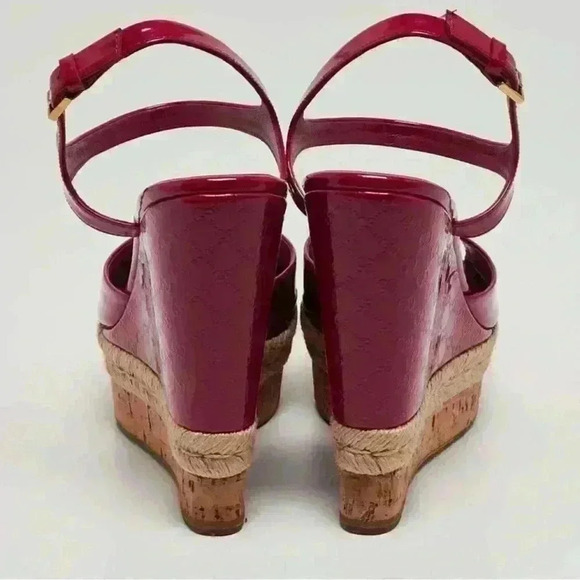 Gucci Red Hollie Patent Leather Platform Vernice Crystal Rose Bed Wedges - Picture 2 of 8